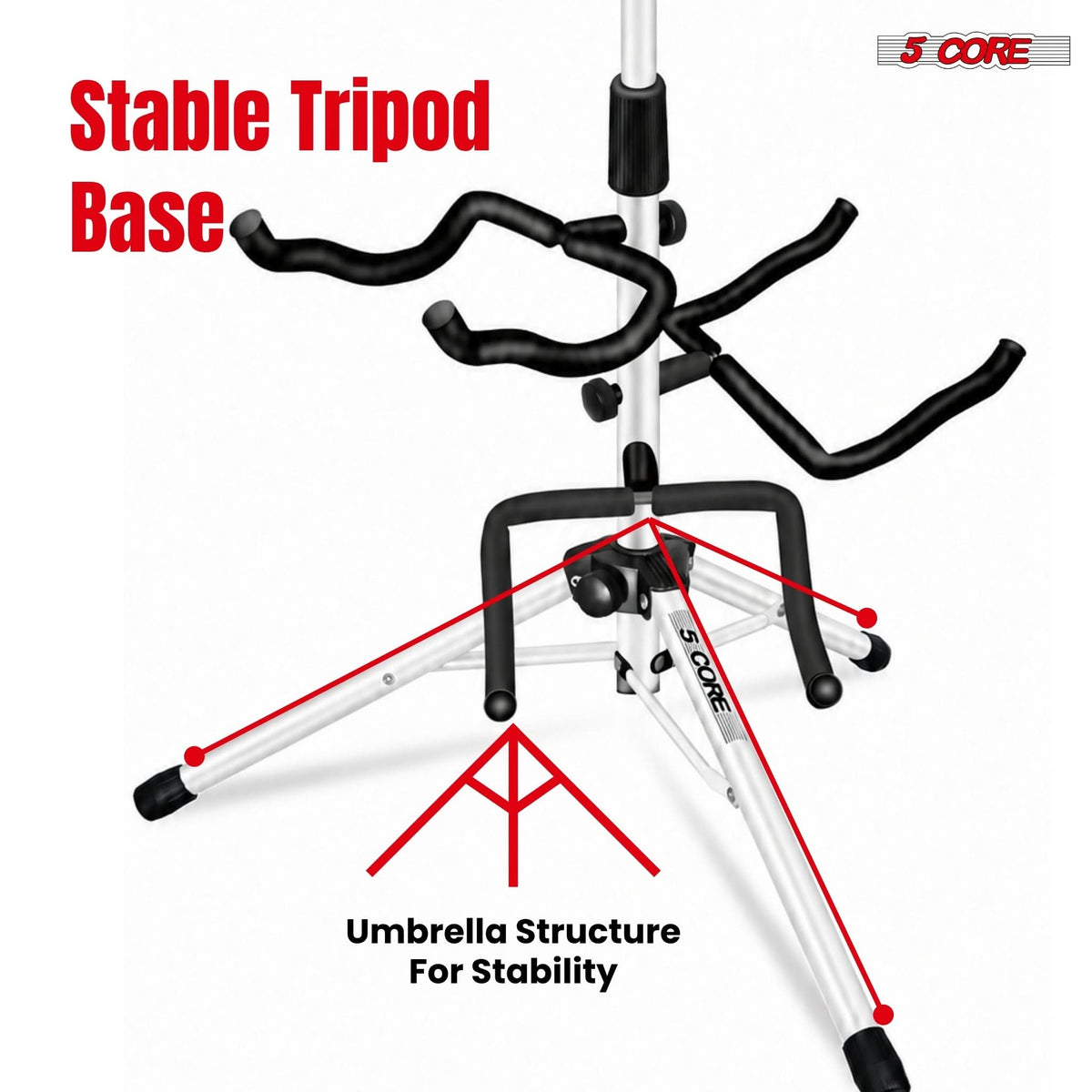 5 Core Triple Guitar Stand Floor w Foam Arms for Acoustic Electric Guitars