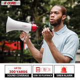 5 Core Megaphone 50W Bull Horn PA Speaker w 300M Range Loud Siren Voice Amplifier Portable