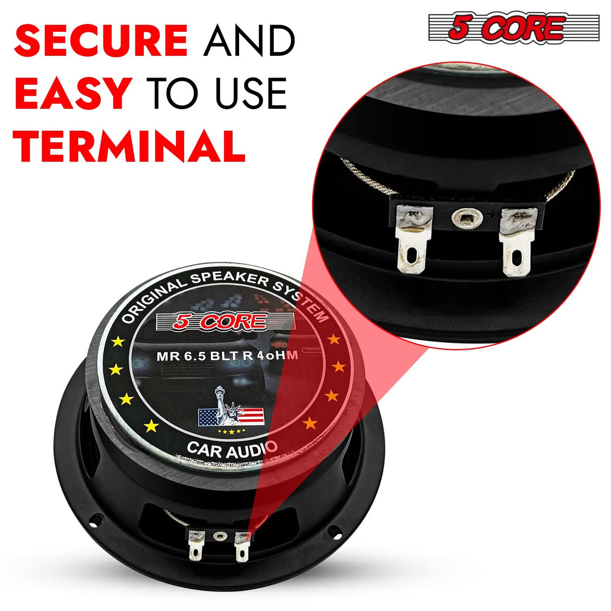 5 Core 6.5" Subwoofer Speaker Pair 360W Mid Range Car Audio Sub Woofer 4Ohm Bass Replacement Driver