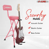 5Core Guitar Stool 3.15" Padded Chair w Backrest Foldable Music Seat Built in Foot Rest Guitar Stand