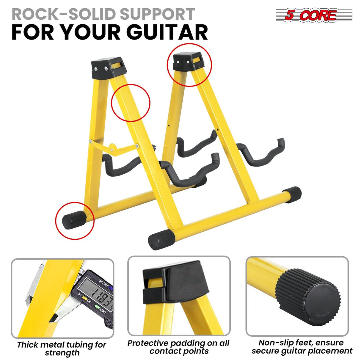 5 Core Double Guitar Stand A Frame Shape w Foam Arms Supports Acoustic Electric Bass Ukulele Banjo
