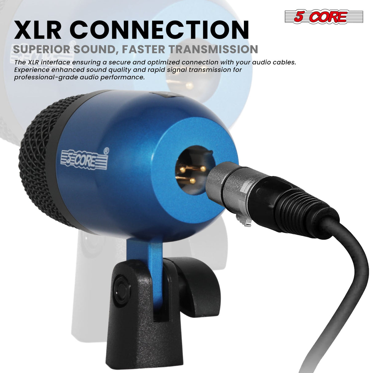 5 Core Drum Microphone Kit 7Pc All Metal Drummer Mics Tom/Snare & Cymbals Wired Instrument Drums Set