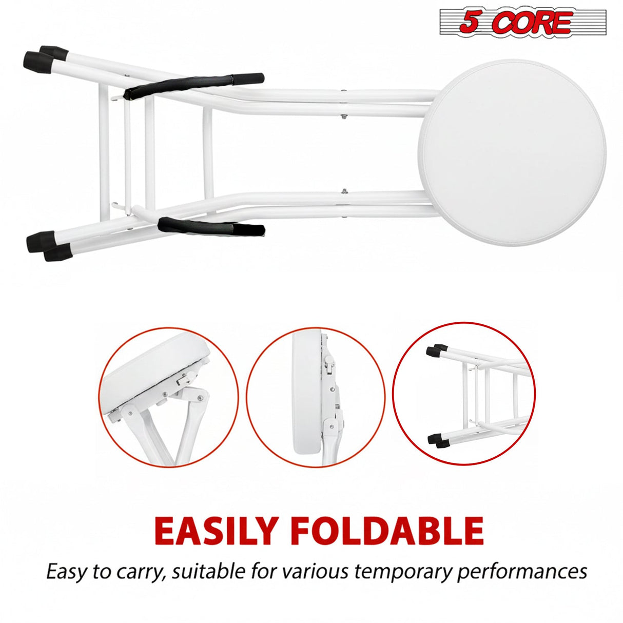5Core Guitar Stool 3.15" Padded Chair Foldable Heavy Duty Music Seat Built in Foot Rest Guitar Stand