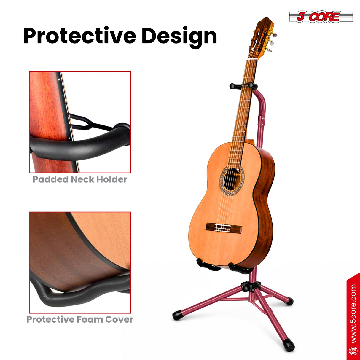 5 Core Guitar Stand Floor Adjustable Heavy Duty w Neck Holder for Acoustic Electric Classic Bass