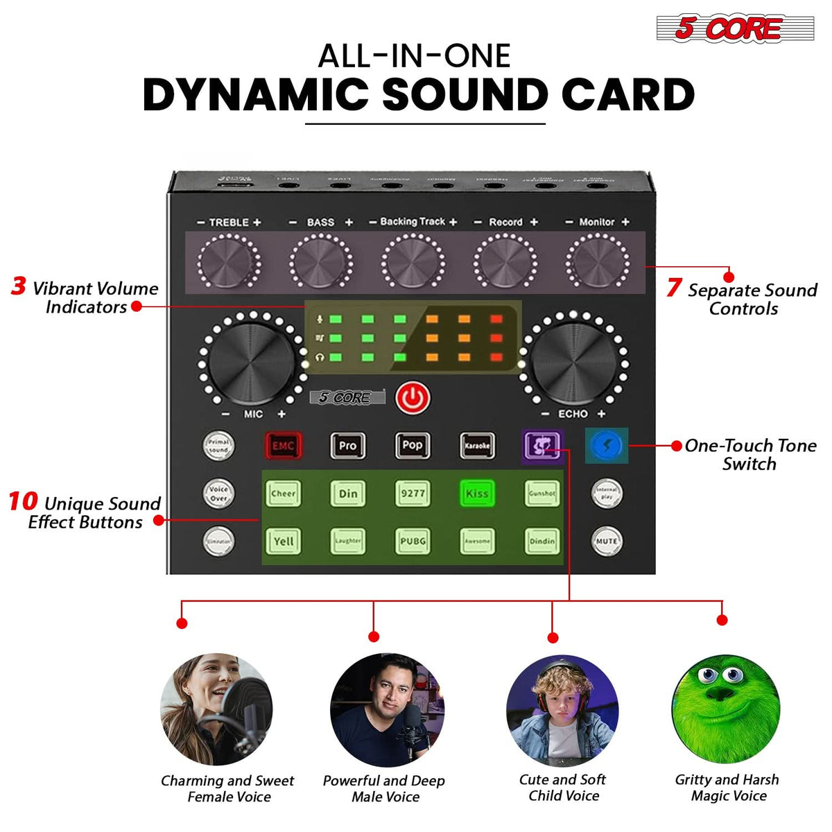 5 CORE Podcast Equipment Bundle Condenser Microphone Kit with Sound Card