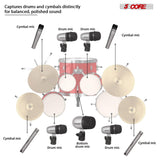 5 Core Drum Microphone Kit 9Pc All Metal Drummer Mics Tom/Snare & Cymbals Wired Instrument Drums Set