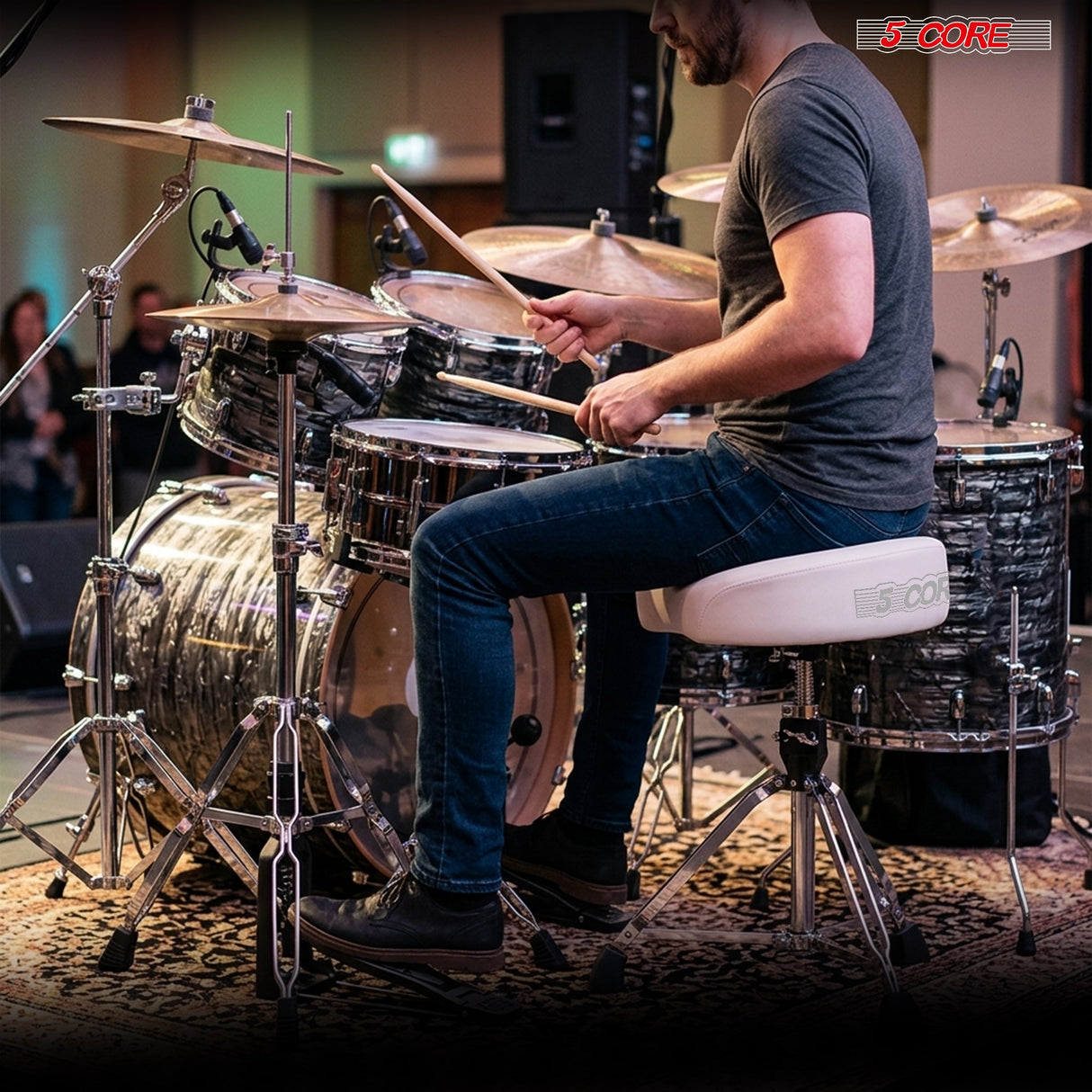 5 Core Drum Throne w 4" Padded Stool Adjustable Drummer Chair