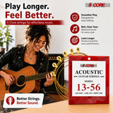 5 Core Acoustic Guitar 6 String Set Medium Gauge Steel Carbon Core Bright Powerful Tone Heavy Duty