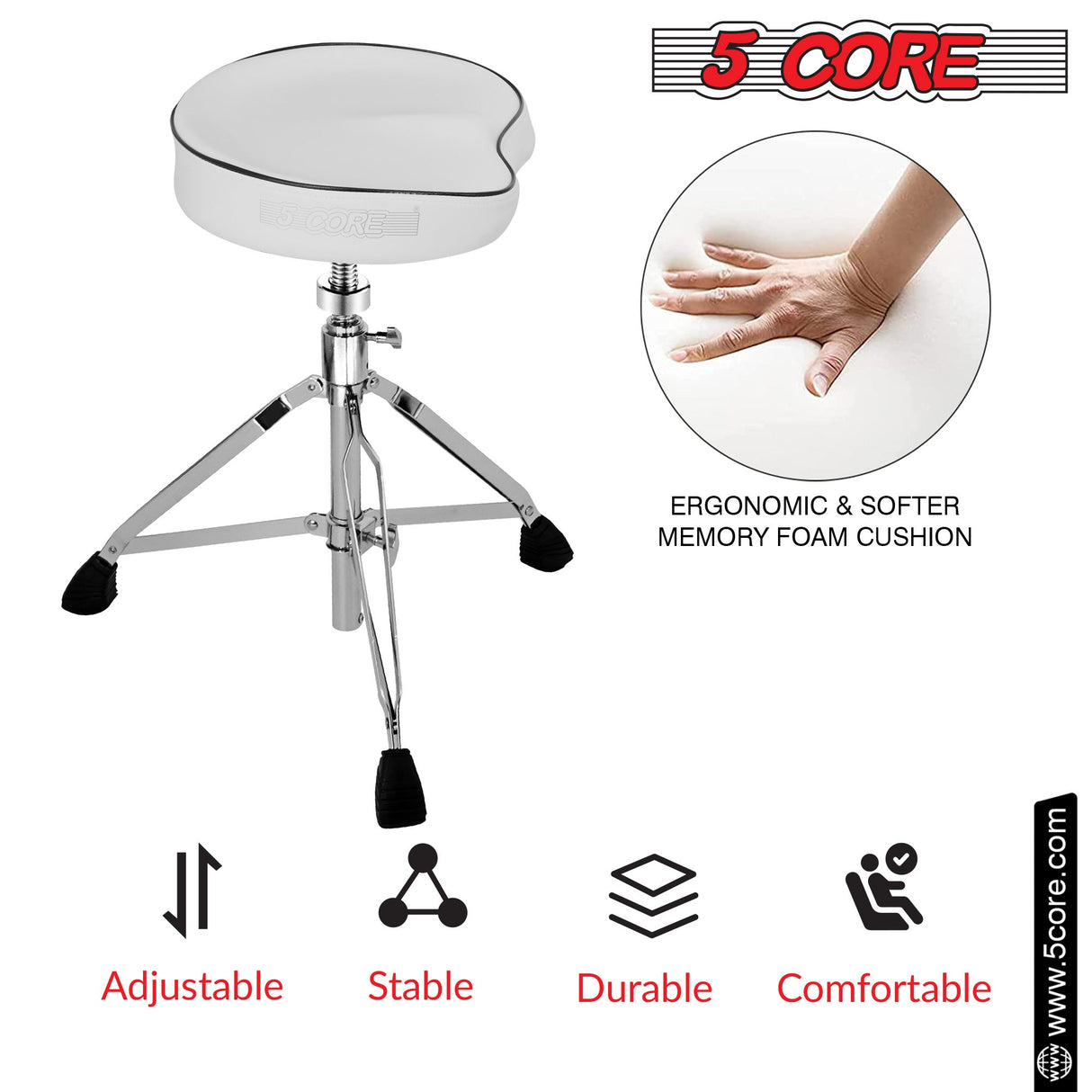 5Core Drum Throne Padded Guitar Stool Saddle Drummer Seat for Adults & Kids