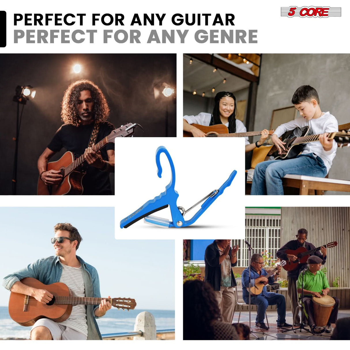 5 Core Guitar Capo Pair Quick Change Acoustic Electric String Clip Banjo Mandolin Or Ukulele Blue