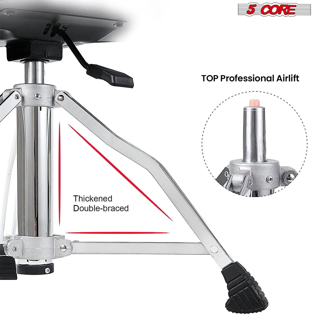 5 Core Drum Throne w Backrest 4" Padded Stool Adjustable 24.5" Drummer Chair w 441Lb Capacity
