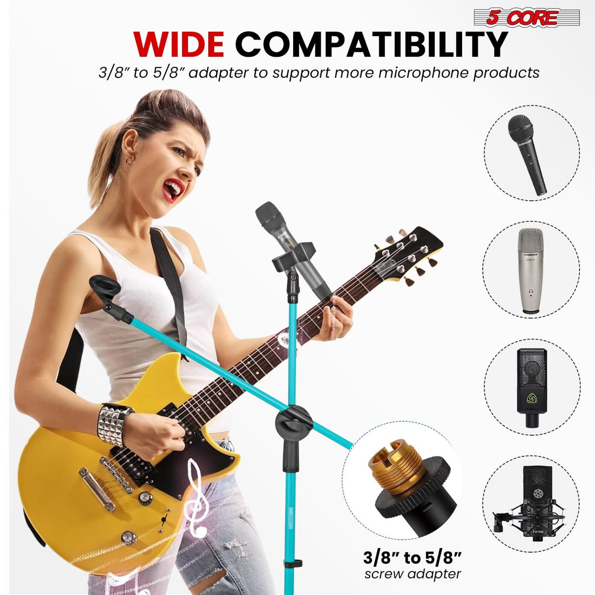 5 Core Mic Stand Floor Height Adjustable Tripod Microphone Stands w Extending Telescoping Boom Arm