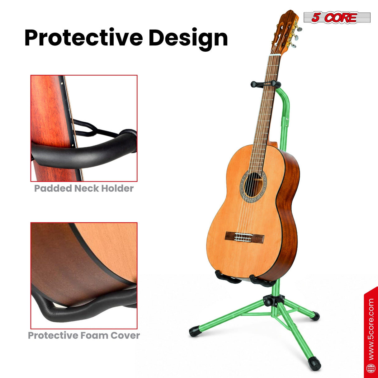 5 Core Guitar Stand Floor Adjustable Heavy Duty w Neck Holder for Acoustic Electric Classic Bass