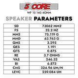 5 Core 15 Inch Subwoofer 450 Watt Car Audio Sub Woofer Pair 4 Ohm w Deep Bass Replacement Loud Speaker