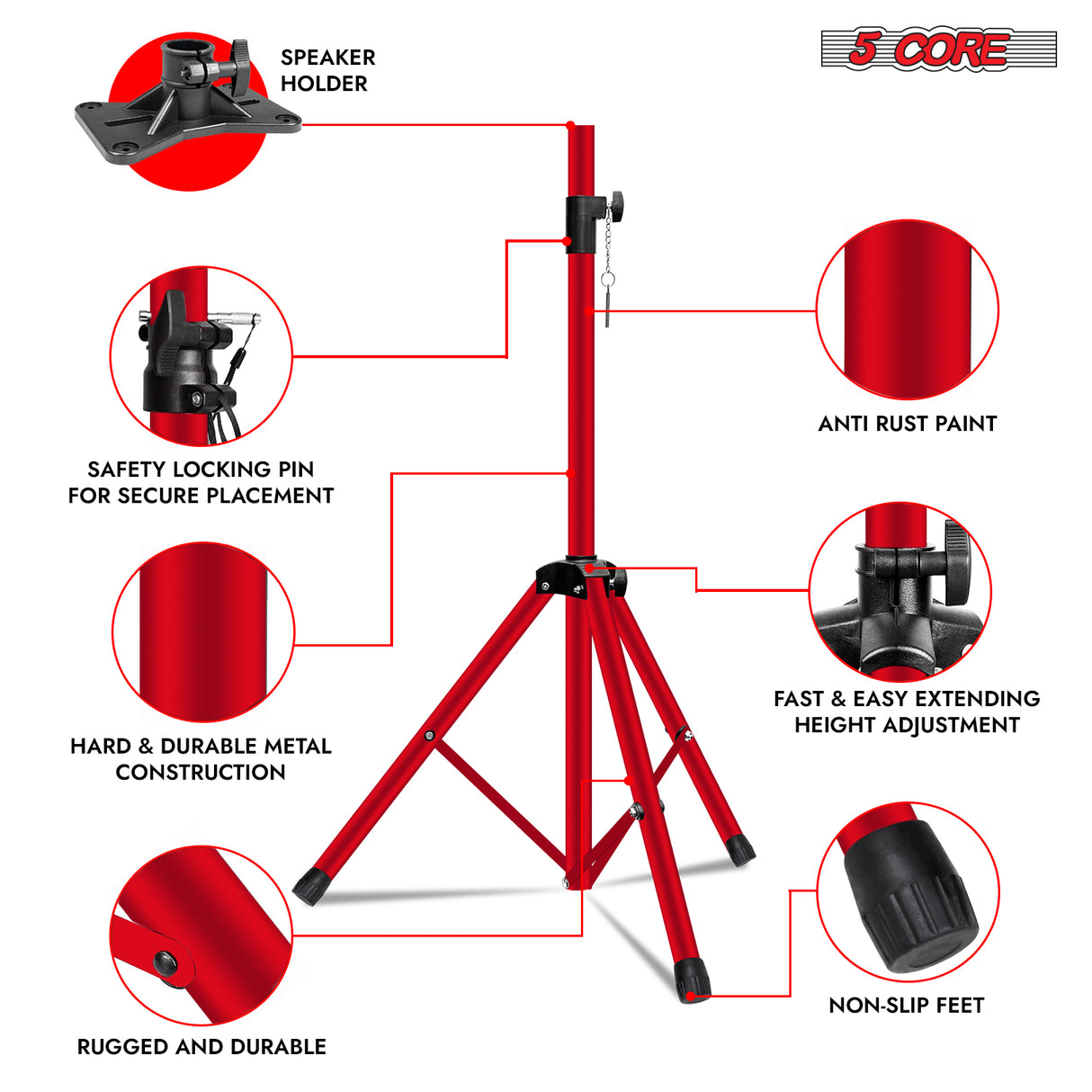 5 Core Speaker Stand Tripod Heavy Duty Adjustable 72" Universal Mount for PA DJ Studio w Bag