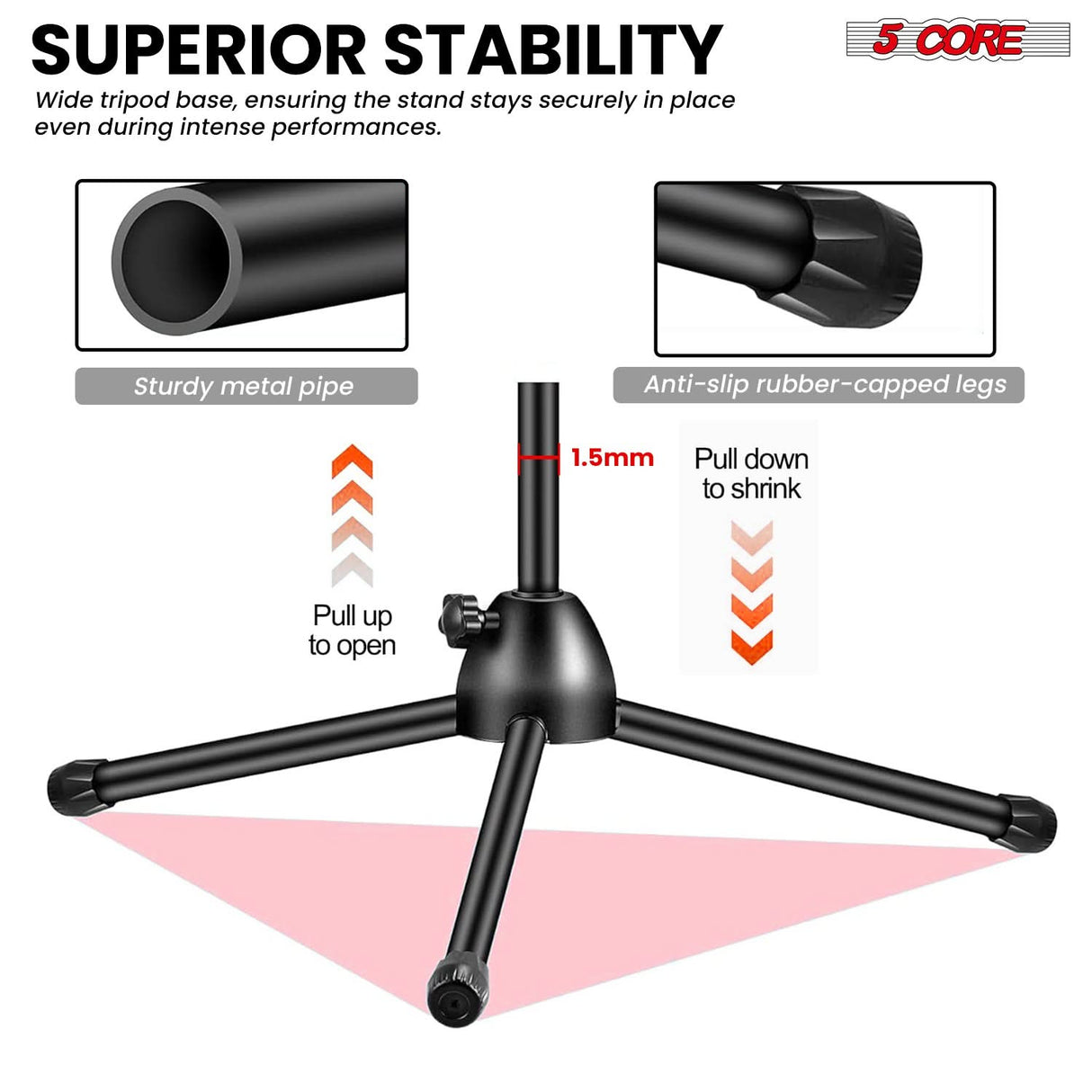 5 Core Music Stand Adjustable Desktop Book Stands w Mic Holder Portable Sheet Holder Metal Bookstand