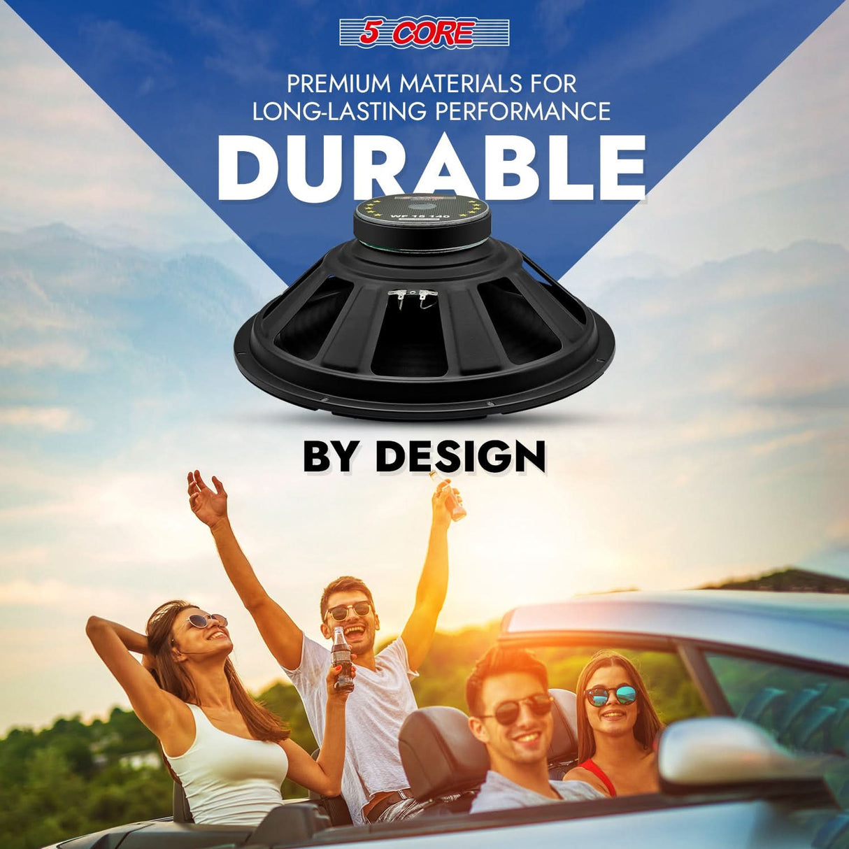 5 Core 15 Inch Subwoofer 450 Watt Car Audio Sub Woofer Pair 4 Ohm w Deep Bass Replacement Loud Speaker