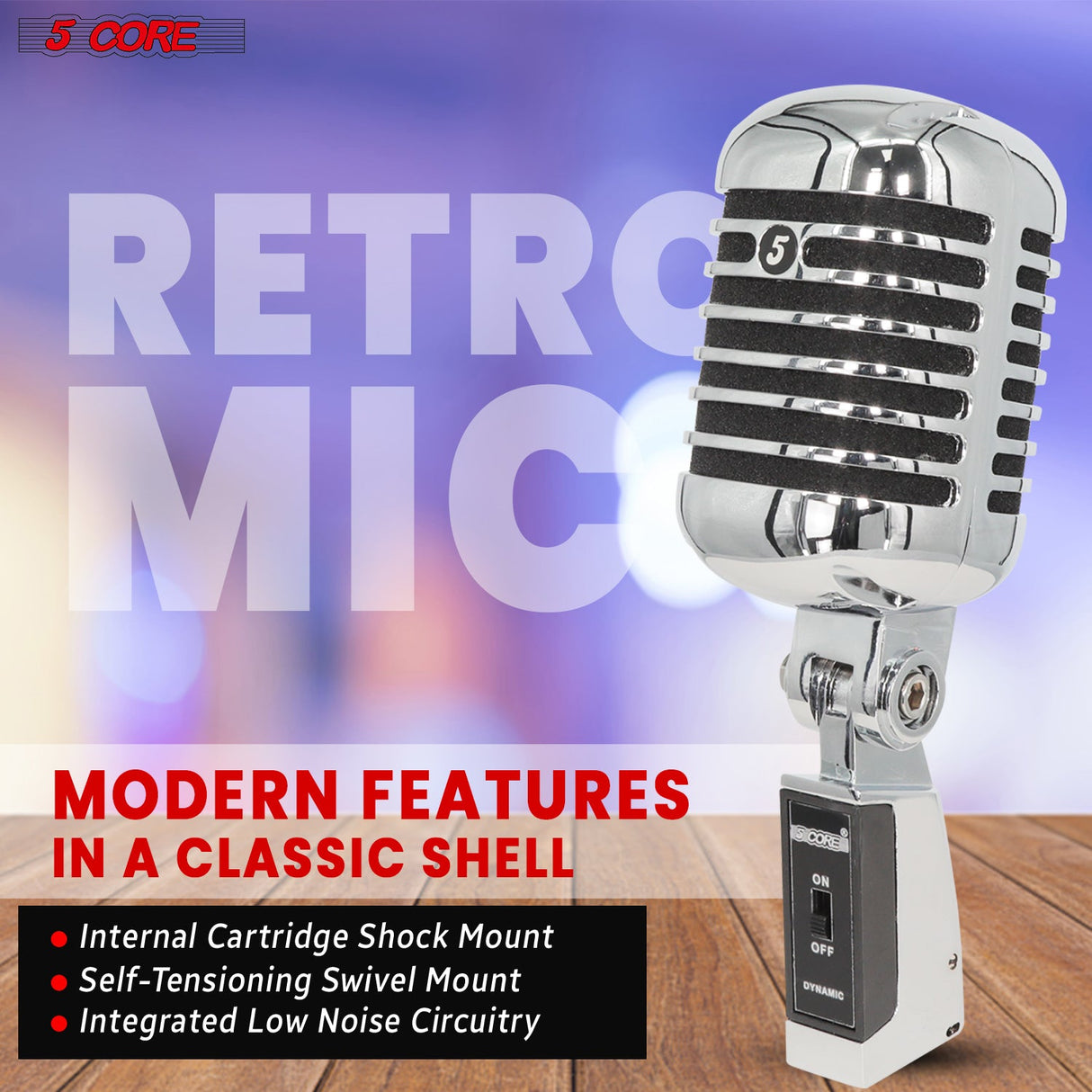 5Core Vintage Microphone Classic Dynamic Professional XLR Studio Retro Style Mic BLACK