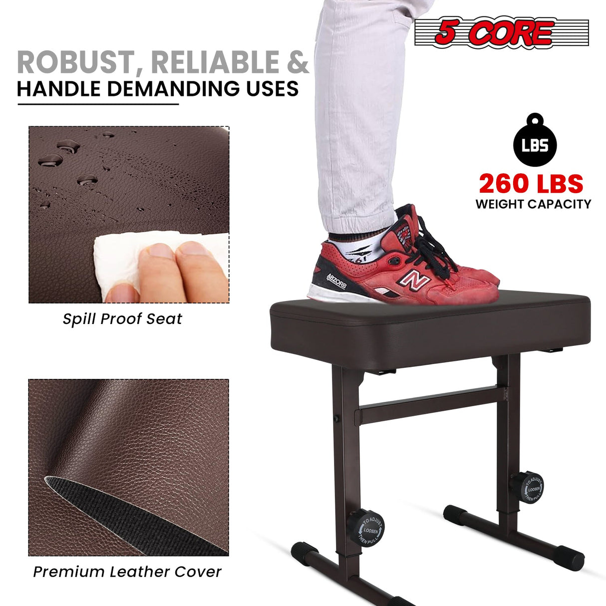 5 Core Keyboard Bench 3" Padded Cushioned Piano Stool Height Adjustable Guitar Seat Folding Portable