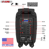5Core 8 inch PA Portable Bluetooth Party Speaker Karaoke Boombox + 2 Wireless Mics 2 Pieces