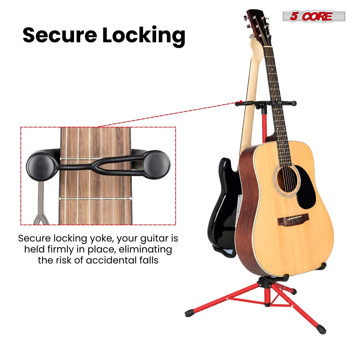 5 Core Guitar Stand Adjustable Double Guitars Stands Floor w Neck Holder for Acoustic Electric Bass