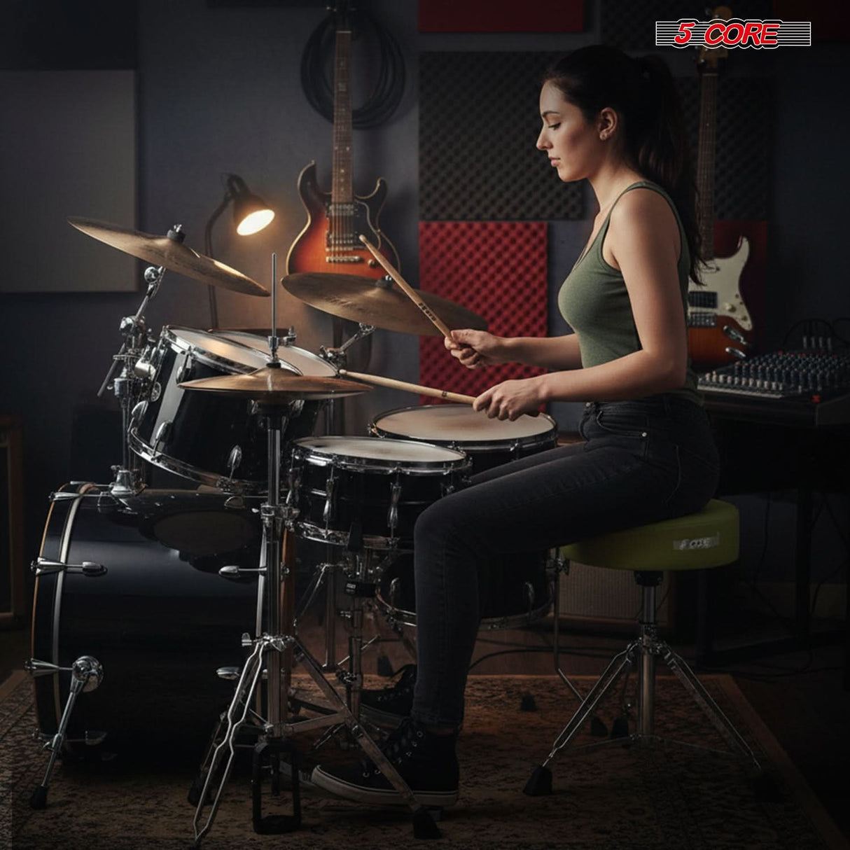 5 Core Drum Throne w Backrest 4" Padded Stool Airlift Adjustable 25.5" Drummer Chair 441Lb Capacity