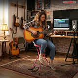 5Core Guitar Stool 3.15" Padded Chair w Backrest Foldable Music Seat Built in Foot Rest Guitar Stand