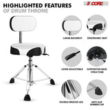 5 Core Drum Throne 4" Padded Seat w Backrest Airlift Adjustable Chair Ergonomic Drummer Stool
