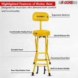 5 Core Guitar Stool w Backrest 3.15" Padded Chair Foldable Music Seat Built in Foot Rest Guitar Stand