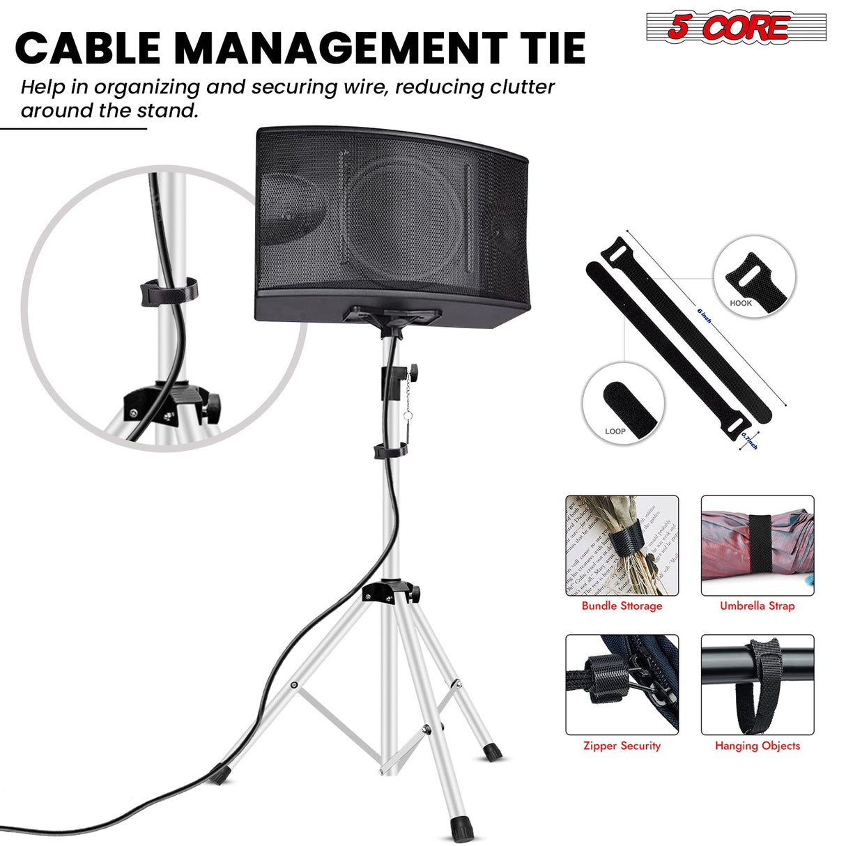 5 Core Speaker Stand Adjustable 31 to 54" PA DJ Tripod Stands Heavy Duty w 35mm Insert 132 Lbs