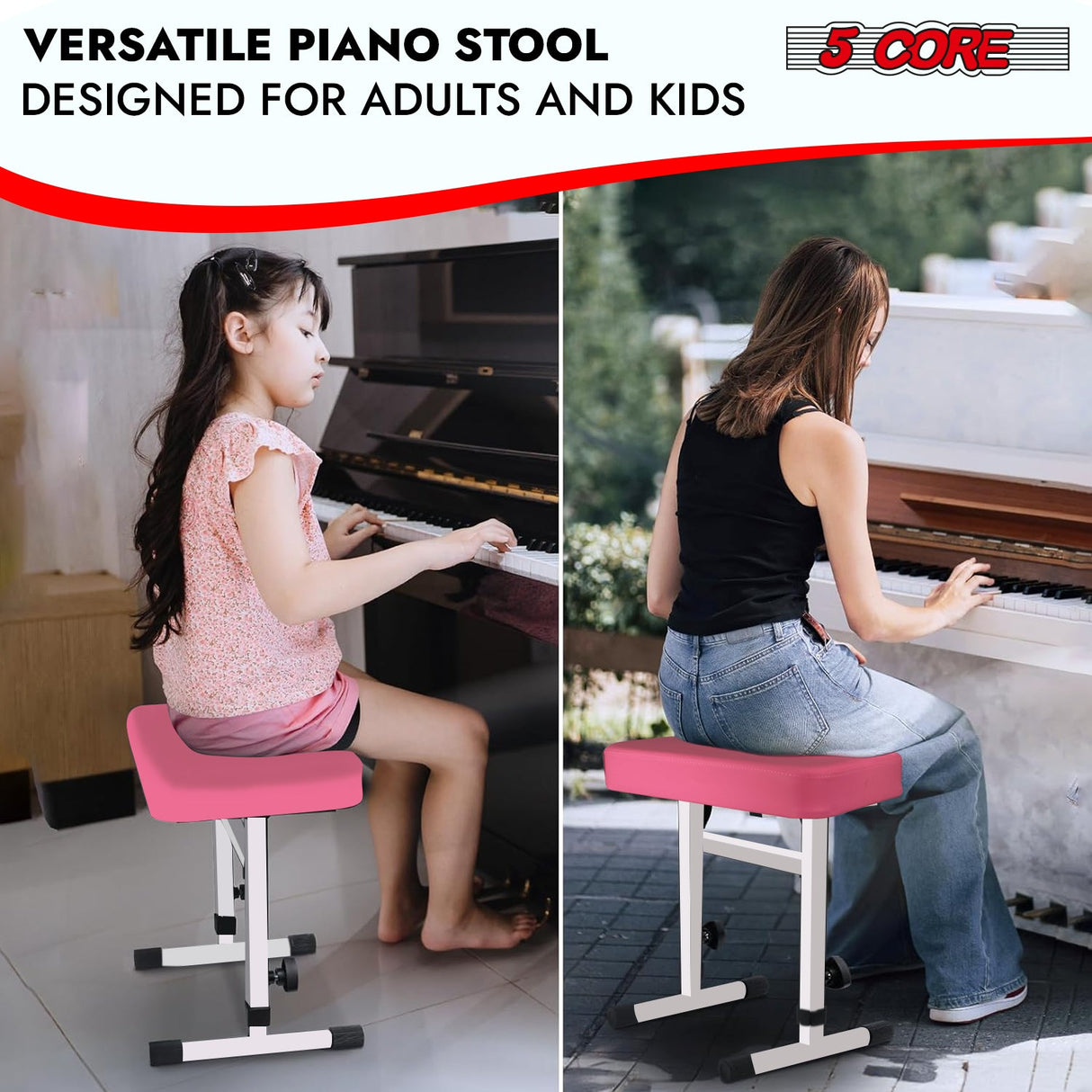 5 Core Keyboard Bench 3" Padded Cushioned Piano Stool Height Adjustable Guitar Seat Folding Portable