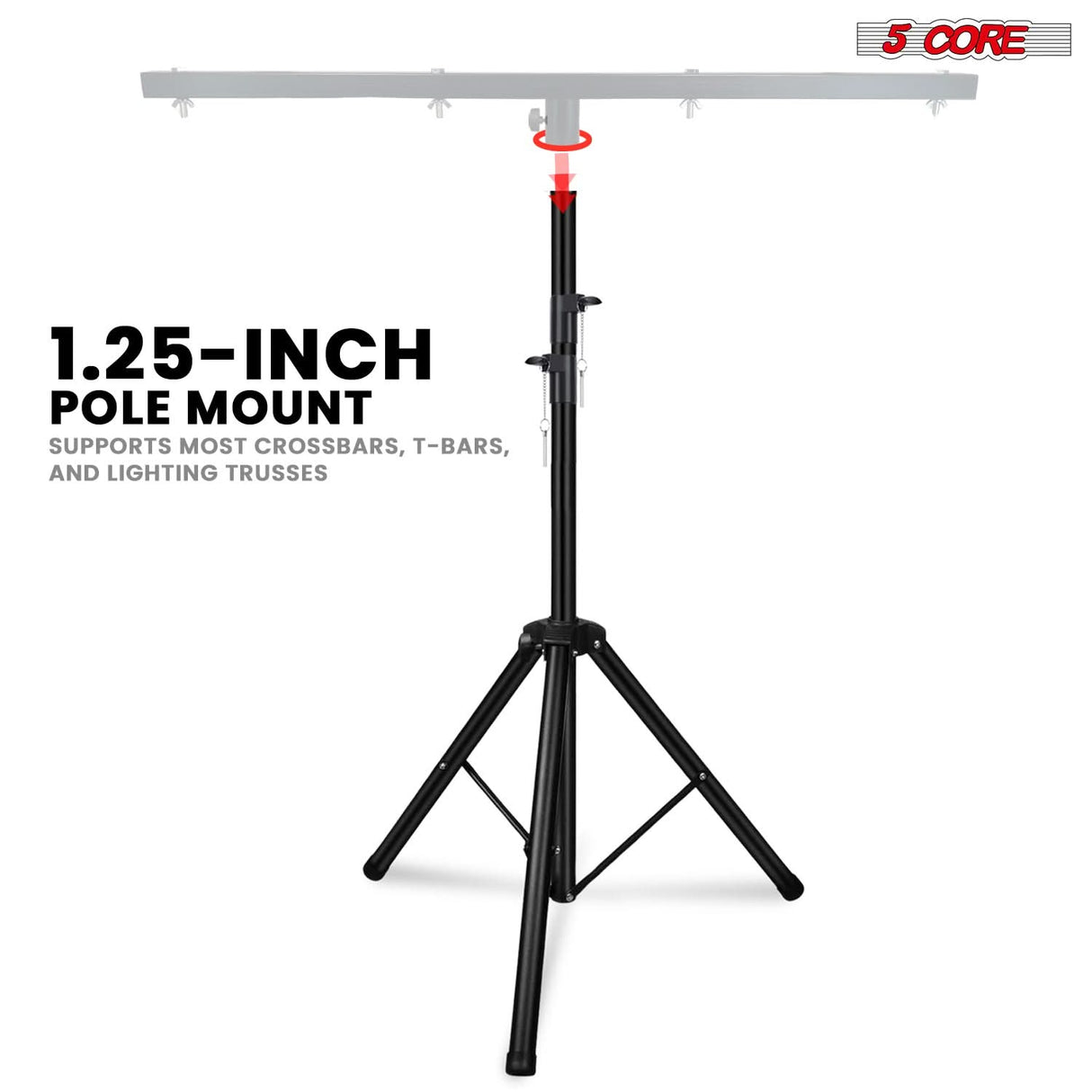 5 Core DJ Light Stand Height Adjustable 39-100" Heavy Duty Tripod Stage Lights Stands w Light T Bar
