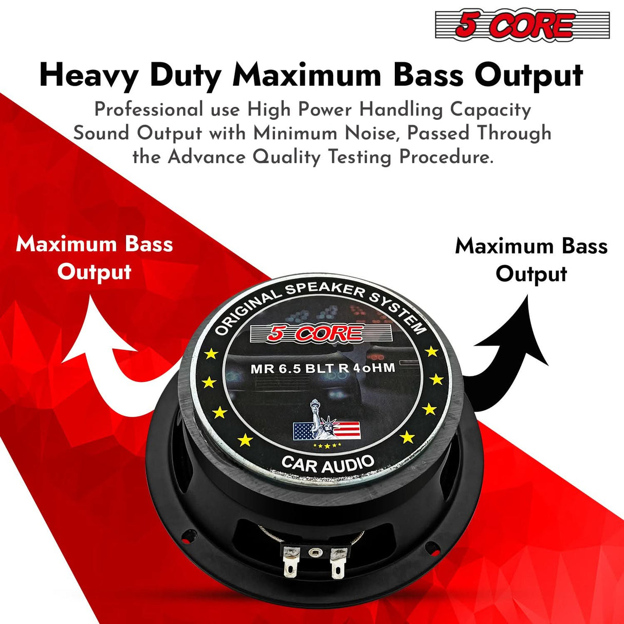 5 Core 6.5" Subwoofer Speaker Pair 360W Mid Range Car Audio Sub Woofer 4Ohm Bass Replacement Driver