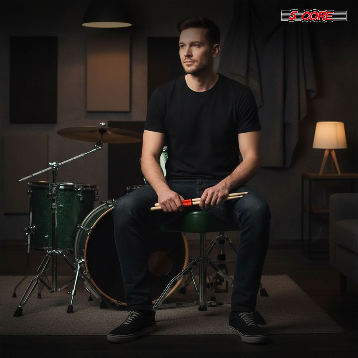 5 Core Drum Throne w Backrest 4" Padded Stool Adjustable 24.5" Drummer Chair w 441Lb Capacity