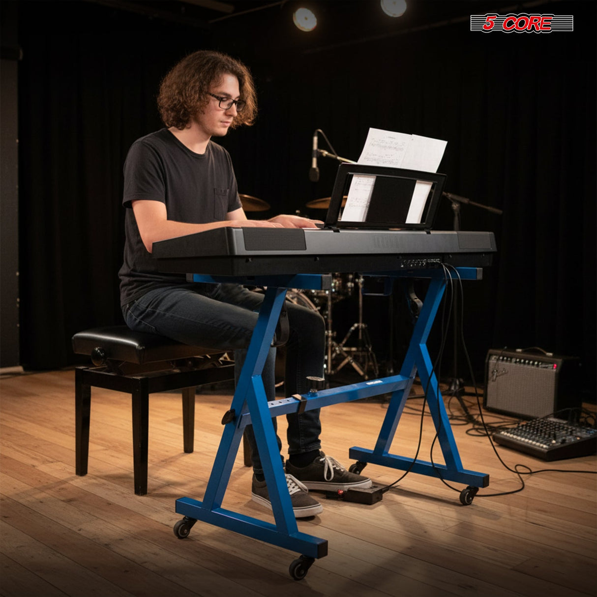 5Core Keyboard Stand Adjustable Height 36.5" Width 32.5” Z Style Electric Piano Riser 250Lb Capacity
