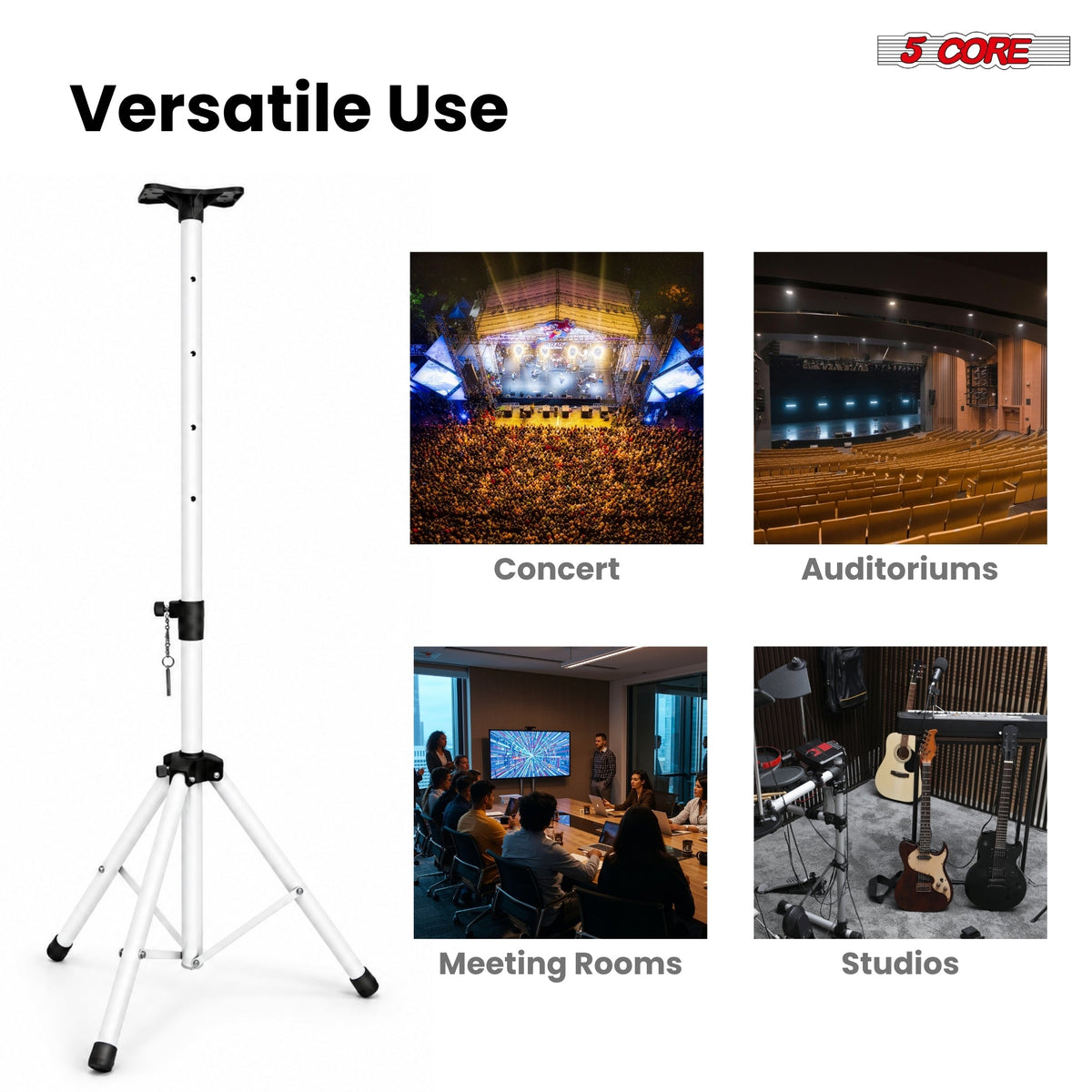 5 Core Speaker Stand Adjustable PA DJ Tripod Stands w 35mm Pole 132 Lbs Capacity