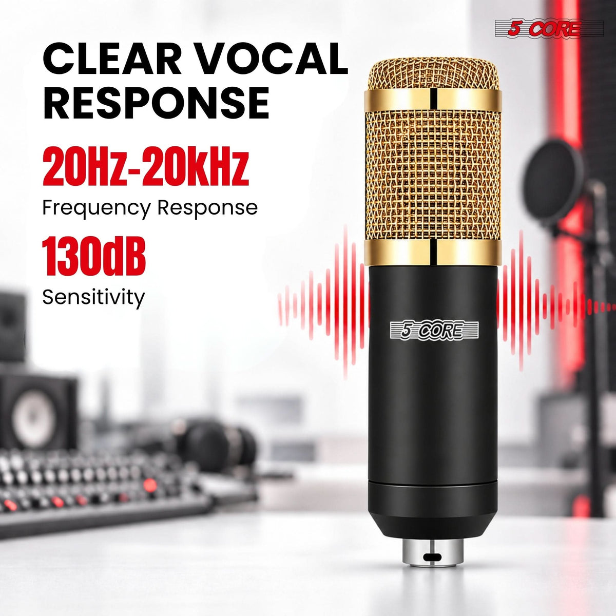 5 Core Podcast Equipment Bundle w Condenser Mic Voice Changer Audio Mixer Pair