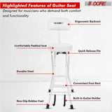5 Core Guitar Stool w Backrest 3.15" Padded Chair Foldable Music Seat Built in Foot Rest Guitar Stand