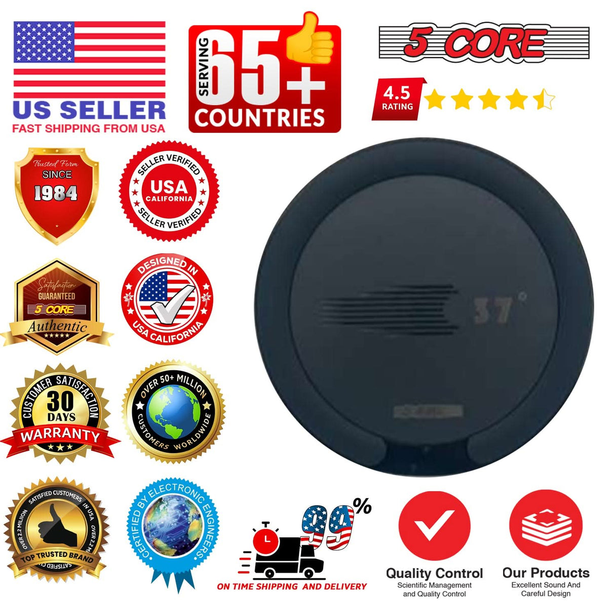 5Core Wireless Phone Charging Pad 15W Qi-Certified Fast Charger Mat Cargador