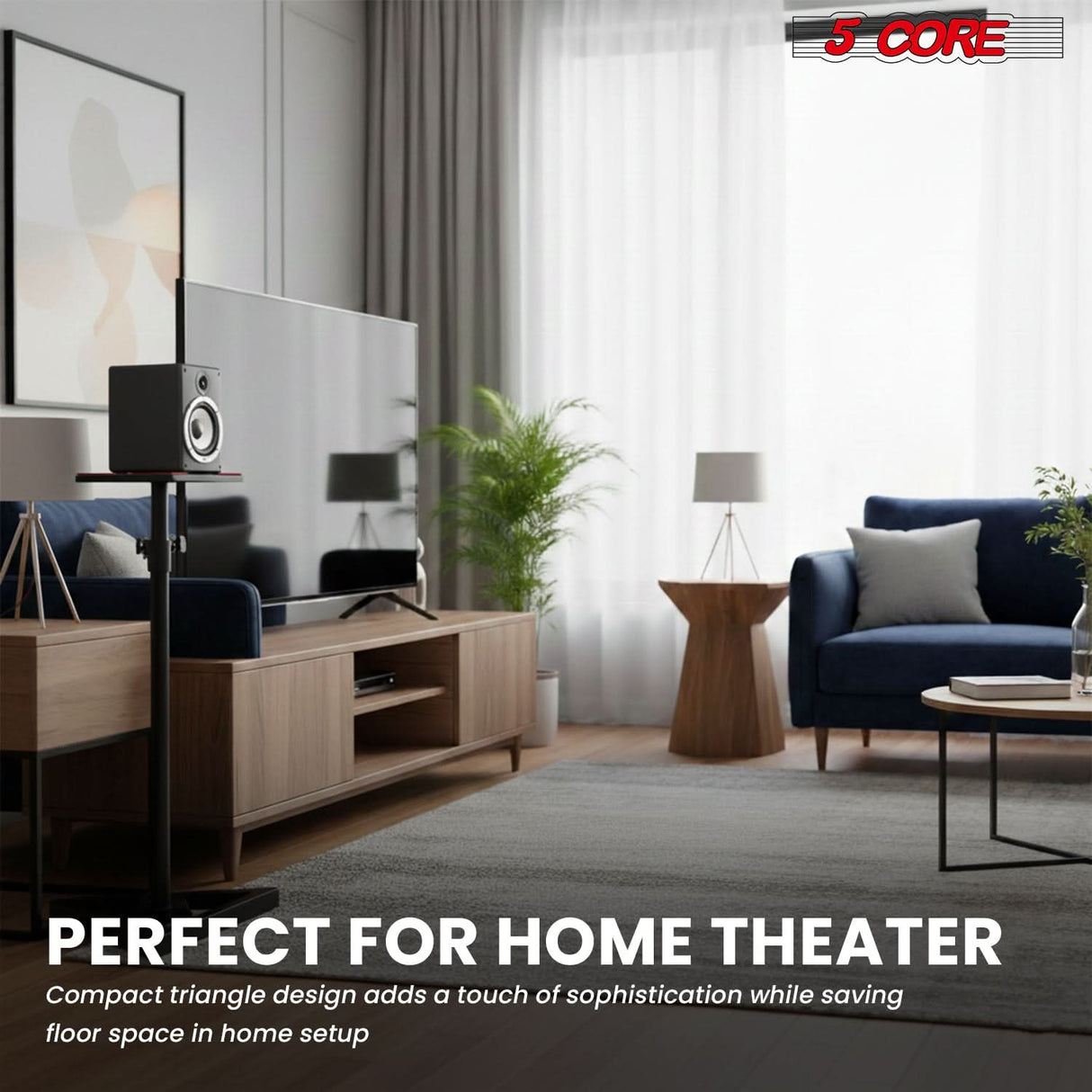 5 Core Speaker Stand 2Pc Heavy Duty Adjustable Telescoping Height 59.5" Triangle Base 100Lb Capacity