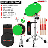 5 Core Drum Practice Pad Set 12" Snare Drumming Stand 2 Sided Drummer Kit