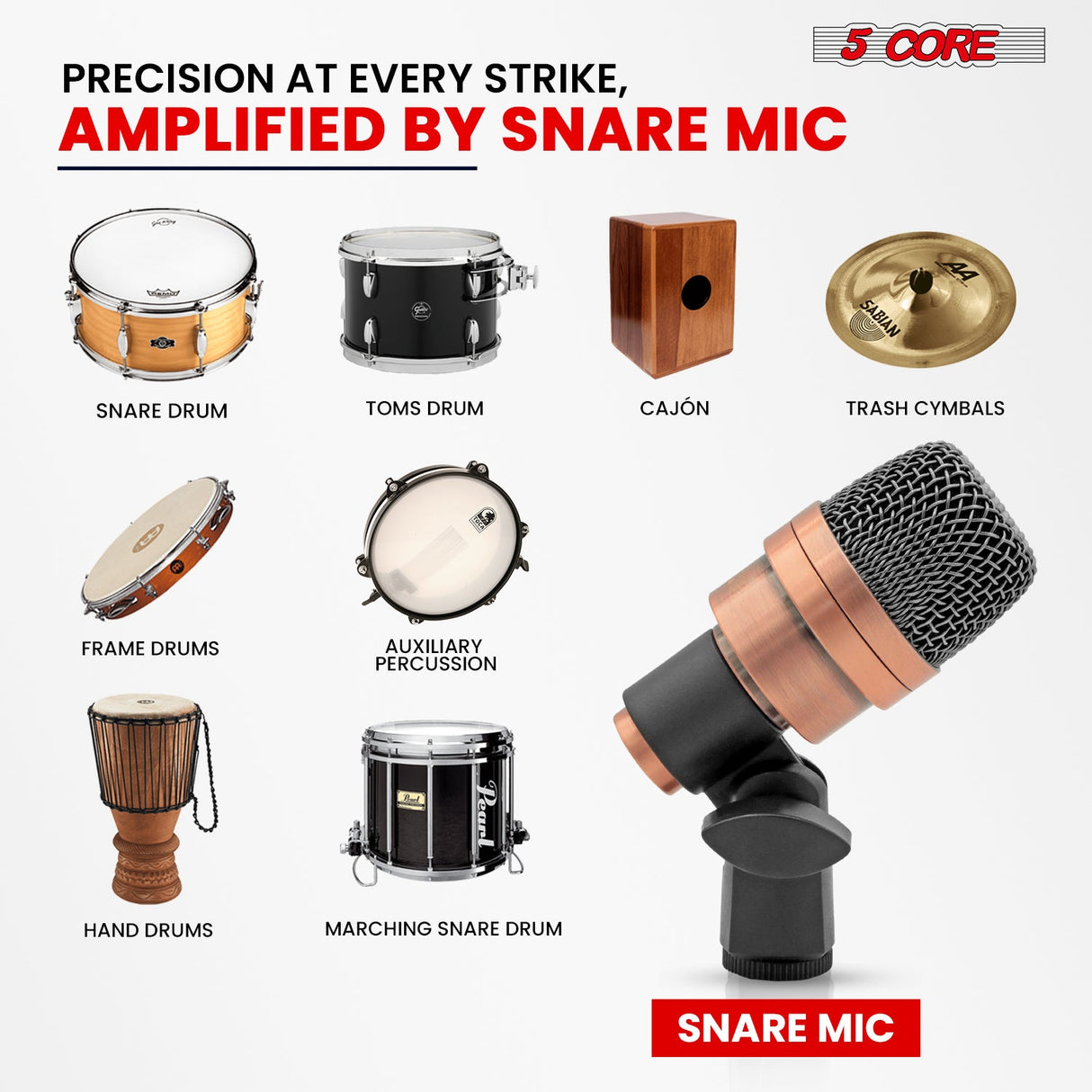 5 Core Snare Microphone XLR Wired Uni Directional Tom Drum and Other Musical Instrument Mic COPPER