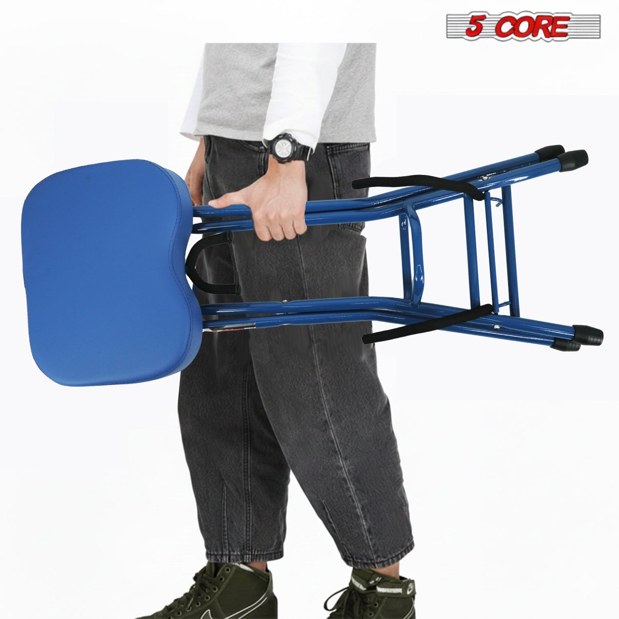 5 Core Guitar Stool 3.15" Padded Chair Foldable Music Seat w Built in Foot Rest Guitar Stand