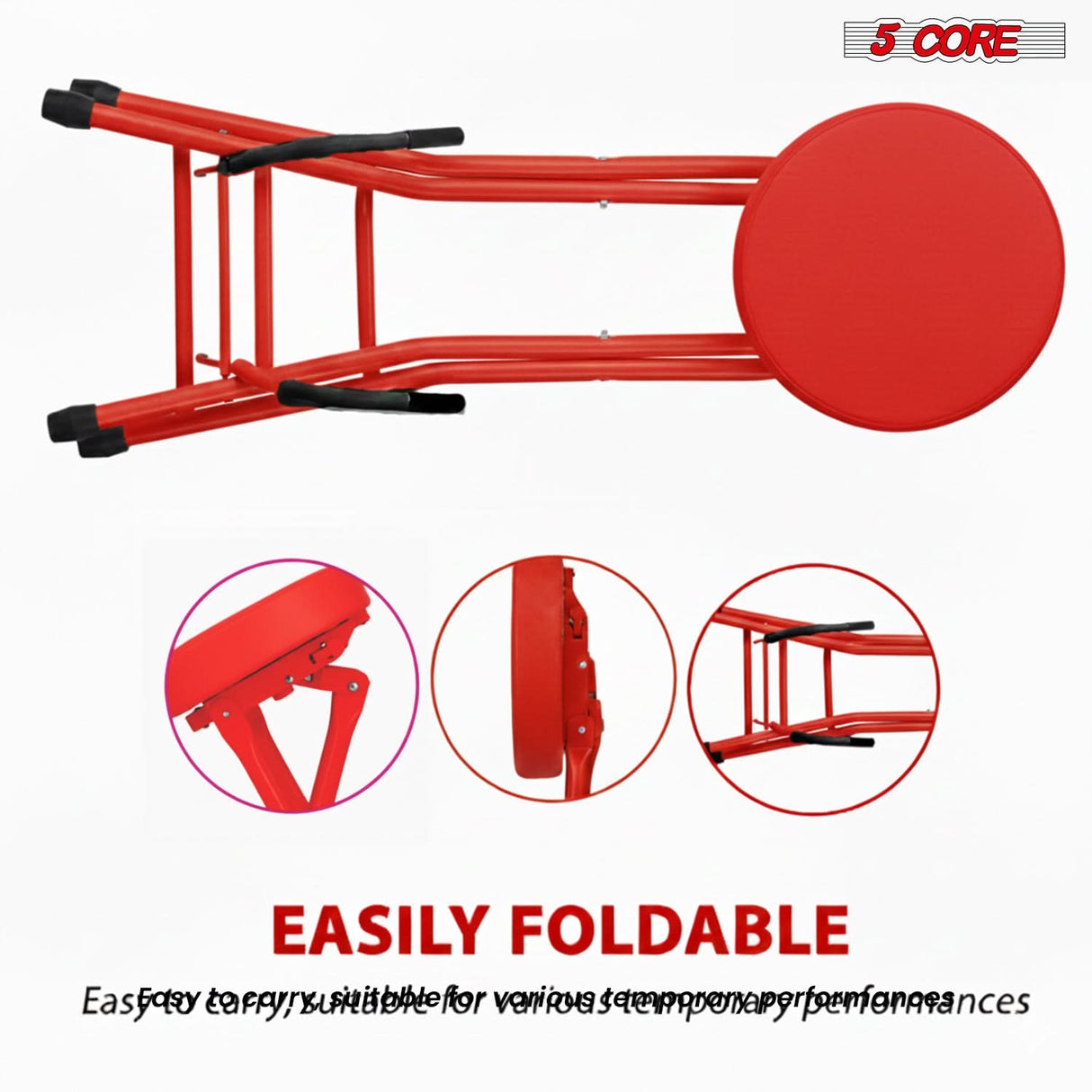 5Core Guitar Stool 3.15" Padded Chair Foldable Heavy Duty Music Seat Built in Foot Rest Guitar Stand