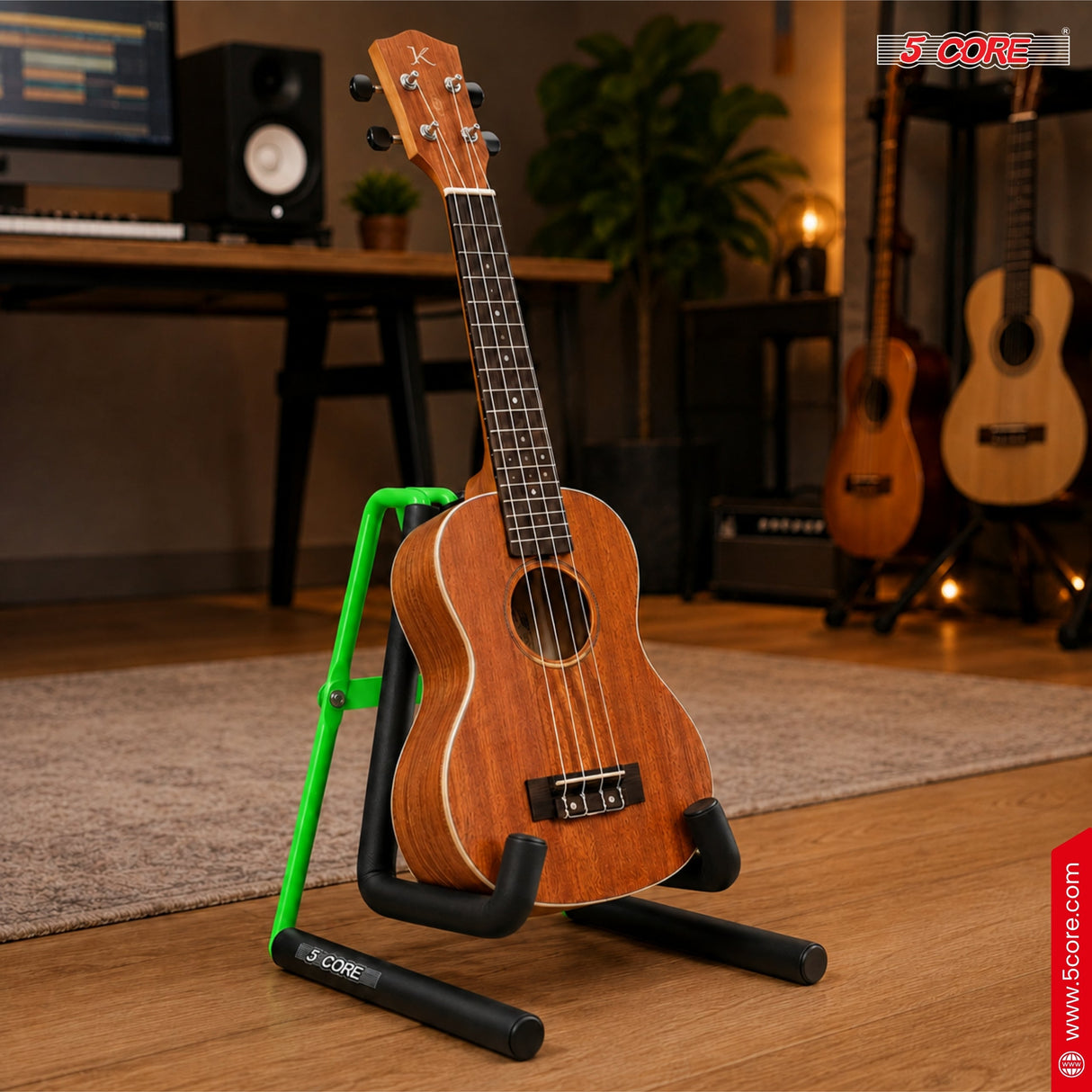 5 Core Ukulele Stand A Frame Metal Body w Soft Padded Arms Support Banjo Ukuleles Mini Guitar Violin Green