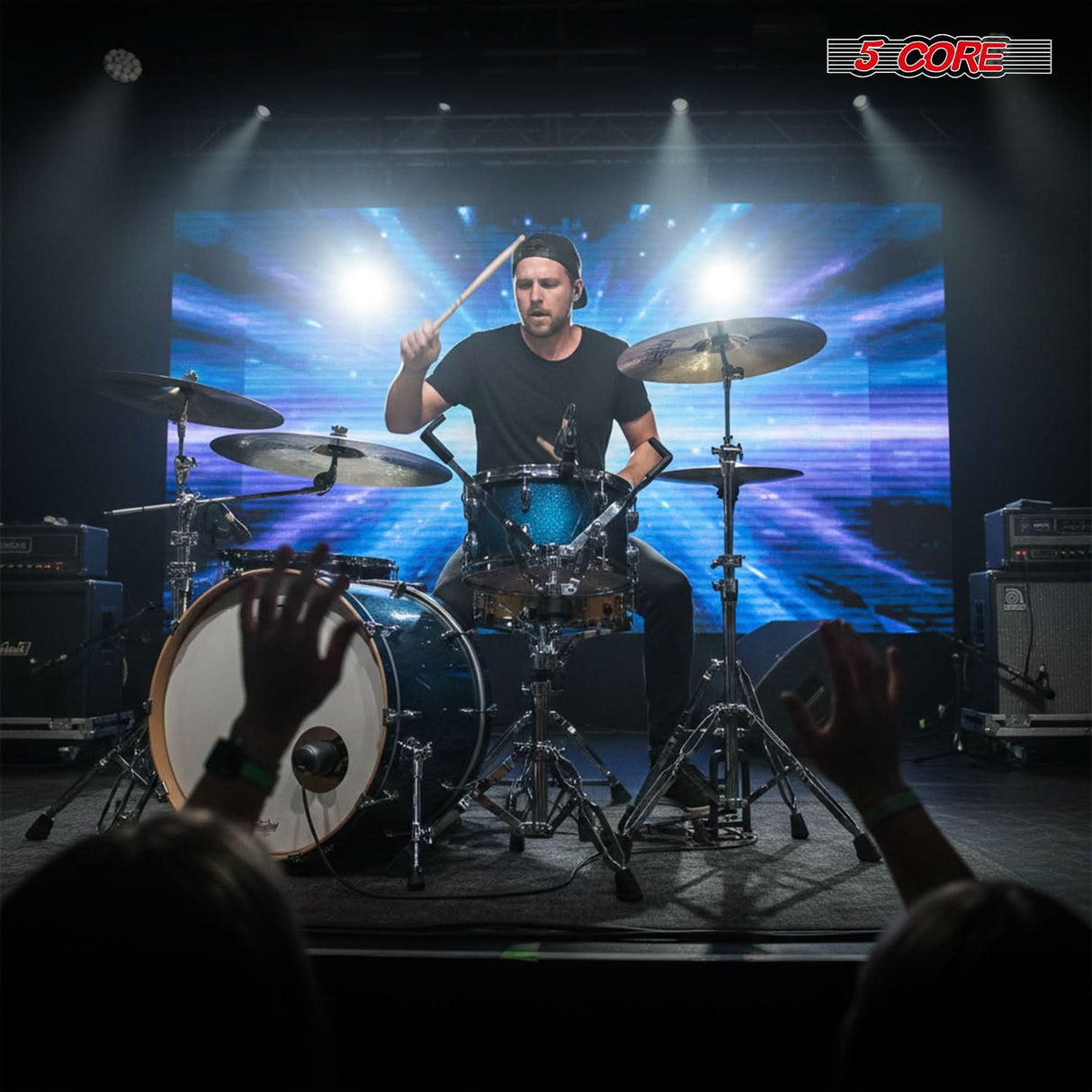 5 Core Snare Drum Stand w Drum Sticks Holder Double Braced Heavy Duty Tripod Stand Adjustable 22"
