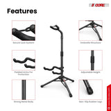 5 Core Guitar Stand Floor Adjustable Heavy Duty w Neck Holder for Acoustic Electric Classic Bass