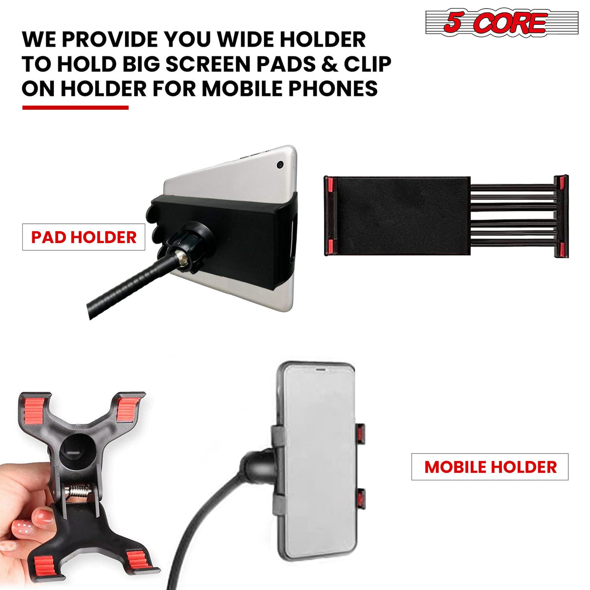 5 Core Tripod Mic Stand w Phone Holder Height Adjustable Microphone Mount Stands