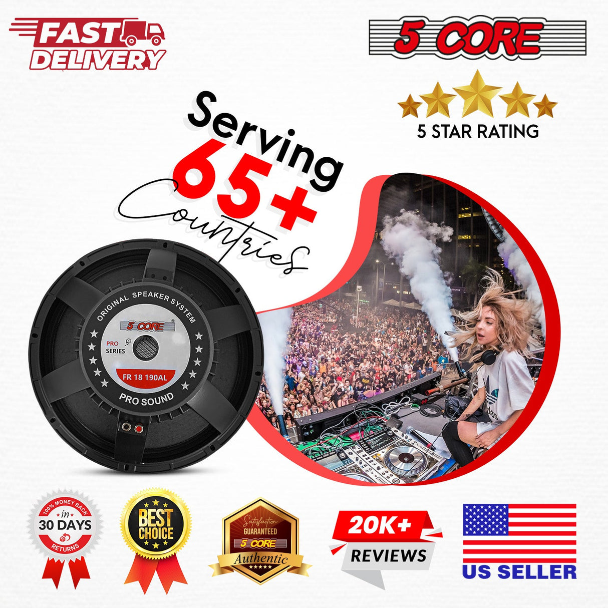 5Core 18 Inch Subwoofer Speaker 1200W Max 8Ohm Full Range Replacement DJ Sub Woofer