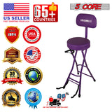 5Core Guitar Stool 3.15" Padded Chair w Backrest Foldable Music Seat Built in Foot Rest Guitar Stand
